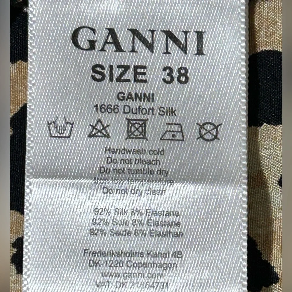 Ganni Silk Wrap Dress Leopard Print Long Sleeve Mob Wife Luxury Sz 38 = US 6 - Picture 9 of 14